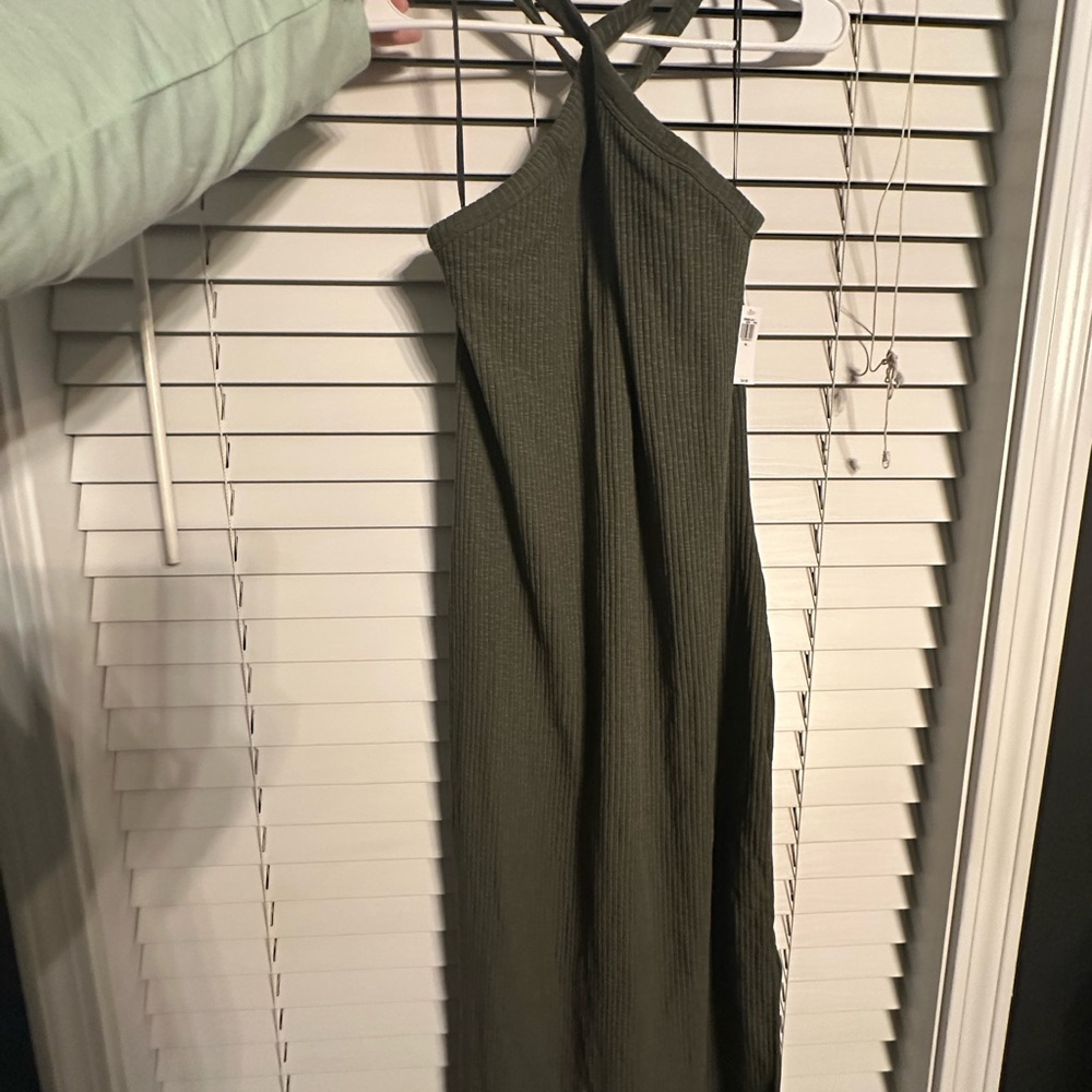 Elegant Olive Green Halter Dress